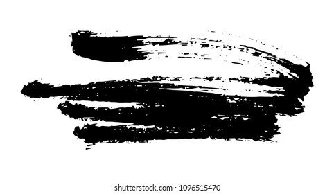 Artistic grunge brush paint stroke in black isolated over white background. Design element vector illustration.