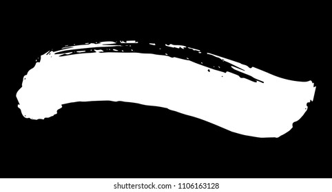 Artistic grunge brush paint stroke in white isolated over black background. Design element vector illustration.
