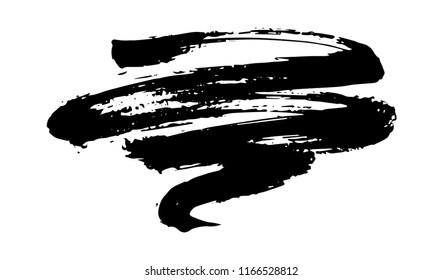 Artistic grunge brush paint stroke in black isolated over white background. Design element vector illustration.