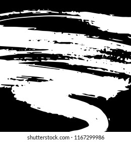 Artistic grunge brush paint stroke backdrop in white isolated over black background. Design element vector illustration.