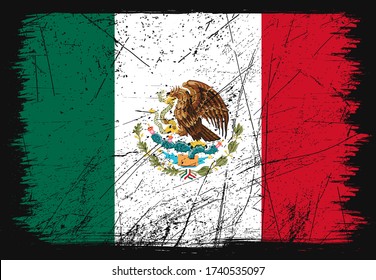 Artistic grunge flag of Mexico country. Happy independence day of Mexico. Brush flag on shiny black background