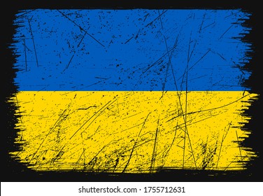 Artistic grunge flag of Ukraine country. Happy independence day of Ukraine. Brush flag on shiny black background