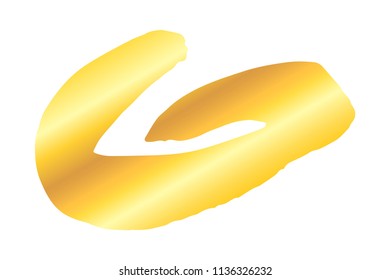Artistic grunge golden brush paint stroke isolated over white background. Metal shiny gold design element vector illustration.
