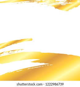 Artistic grunge golden brush paint stroke over white. Metal shiny gold background vector illustration.