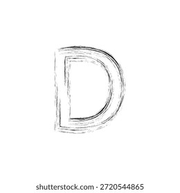 Ilustración vectorial artística de la letra D del grunge - monograma bosquejado en negrita con textura angustiada del carbón y contornos arquitectónicos del Industrial