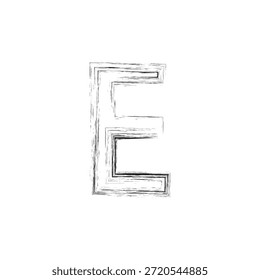 Ilustración vectorial artística de la letra E del grunge - monograma bosquejado en negrita con la textura angustiada del carbón y los contornos arquitectónicos del Industrial