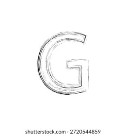 Ilustración vectorial artística de la letra G del grunge - monograma bosquejado en negrita con textura angustiada del carbón y contornos arquitectónicos del Industrial