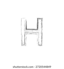 Ilustración vectorial artística de la letra H del grunge - monograma bosquejado en negrita con la textura angustiada del carbón y los contornos arquitectónicos del Industrial