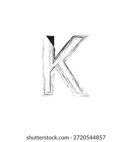 Ilustración vectorial artística de la letra K del grunge - monograma bosquejado en negrita con la textura angustiada del carbón y los contornos arquitectónicos del Industrial