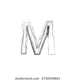 Ilustración vectorial artística de la letra M del grunge - monograma bosquejado en negrita con la textura angustiada del carbón y los contornos arquitectónicos del Industrial