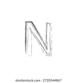 Ilustración vectorial artística de la letra N del grunge - monograma bosquejado en negrita con la textura angustiada del carbón y los contornos arquitectónicos del Industrial