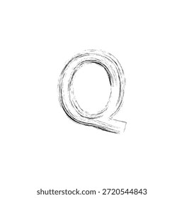 Ilustración vectorial artística de la letra Q del grunge - monograma bosquejado audaz con la textura angustiada del carbón y los contornos arquitectónicos del Industrial
