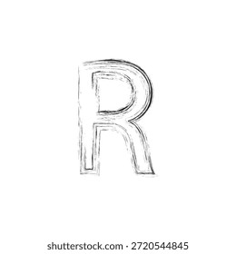 Ilustración vectorial artística de la letra R del grunge - monograma bosquejado en negrita con la textura angustiada del carbón y los contornos arquitectónicos del Industrial