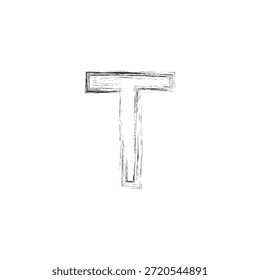 Ilustración vectorial artística de la letra T del grunge - monograma bosquejado en negrita con la textura angustiada del carbón y los contornos arquitectónicos del Industrial