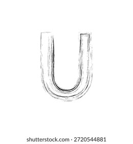 Ilustración vectorial artística de la letra U del grunge - monograma bosquejado en negrita con la textura angustiada del carbón y los contornos arquitectónicos del Industrial