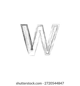 Ilustración vectorial artística de la letra W del grunge - monograma bosquejado en negrita con la textura angustiada del carbón y los contornos arquitectónicos del Industrial