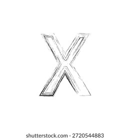 Ilustración vectorial artística de la letra X del grunge - monograma bosquejado en negrita con la textura angustiada del carbón y los contornos arquitectónicos del Industrial