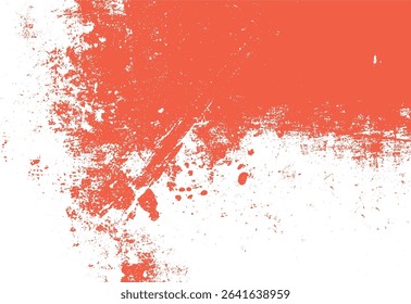 Artistic grunge texture in vibrant coral color with uneven edges and distressed effect on a bright white background for a unique design element.