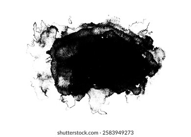 Mancha de esfregaço de tinta preta texturizada grunge artística. Abstrato escuro isolado aquarela splash forma blob para design de pincel de textura, fundo trovejante, conceito de raiva