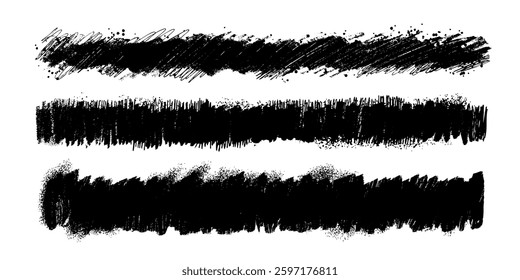 Artistic grungy creative brush stroke set. Vector texture long backgrounds collection. Abstract shapes.