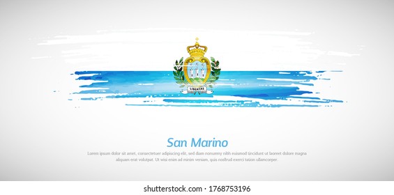 Artistic grungy watercolor brush flag of San Marino country. Happy republic day of San Marino background