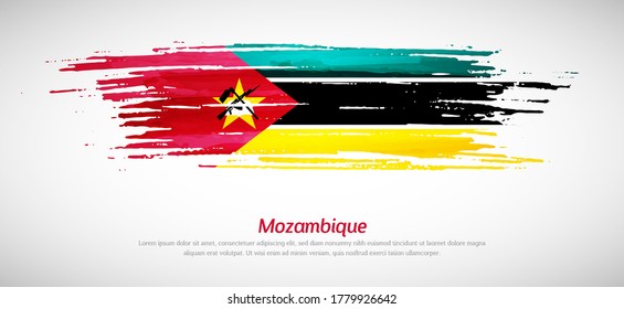 Artistic grungy watercolor brush flag of Mozambique country. Happy independence day of Mozambique background