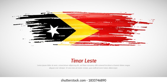 Artistic grungy watercolor brush flag of Timor Leste country. Happy independence day of Timor Leste background