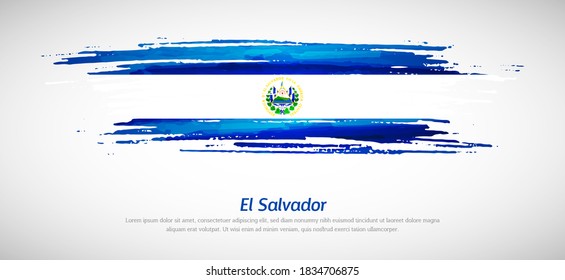 Artistic grungy watercolor brush flag of El Salvador country. Happy independence day of El Salvador background
