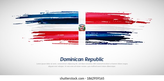Artistic grungy watercolor brush flag of Dominican Republic country. Happy independence day of Dominican Republic background