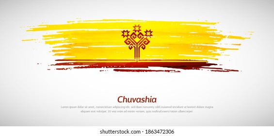 Artistic grungy watercolor brush flag of Chuvashia country. Happy republic day of Chuvashia background