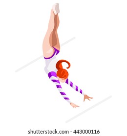 Artistic Gymnastics Acrobat Athletes Sportswoman Games Icon Set. 3D Isometric Athlete. Sporting People Set Competition. Sport Infographic events or circus performer acrobat trapeze artist Vector