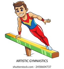 Artistic gymnastics athlete isolated on white background in cartoon style. Summer Games 2024. Vector illustration.