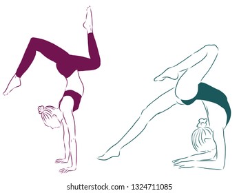 artistic gymnastics contour, vector illustration