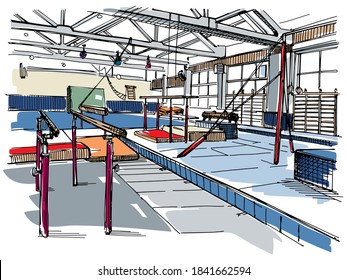 Artistic gymnastics hall - hand-drawn sketch