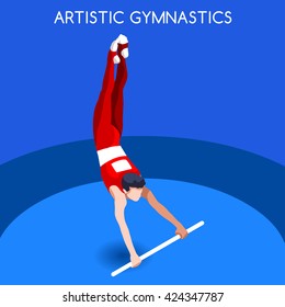 Artistic Gymnastics High Bar Athletes Sportsman Games Icon. 3D Isometric Athlete. Sporting Championship People Competition. Sport Infographic Artistic High Bar events set Vector Image