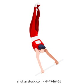 Artistic Gymnastics High Bar Athletes Sportsman Games Icon. 3D Isometric Athlete. Sporting Championship People Competition. Sport Infographic Artistic High Bar events Vector Image