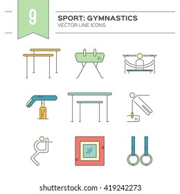 Artistic gymnastics icon collection made in modern linear vector style. Summer games and sports modern vector series. Great set of line style symbols. 
