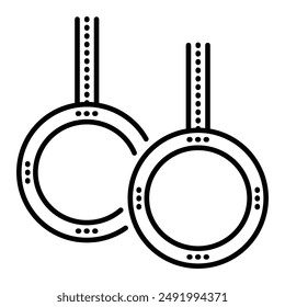 Artistic gymnastics, two hanging rings with slings. Vector monochrome illustration, icon of sport accessories, editable stroke