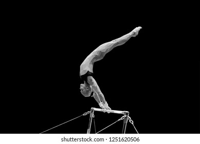 artistic gymnastics women uneven bars on black background. Low poly design