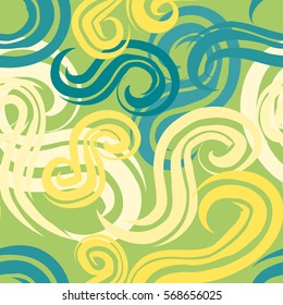 Artistic hand drawn background with irregular structure of colorful curly brush strokes. Vector seamless pattern. Repeating texture perfect for wallpapers, wrapping paper and prints.