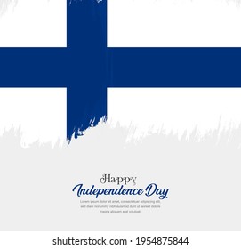 Bandera artística de pincel dibujado a mano en derrame de Finlandia. Fondo creativo de la bandera nacional.