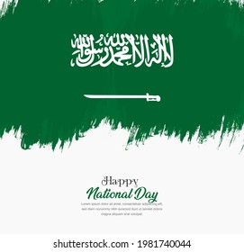 Bandera artística de pincel dibujado a mano en el ataque de Arabia Saudita. Fondo creativo de la bandera nacional.