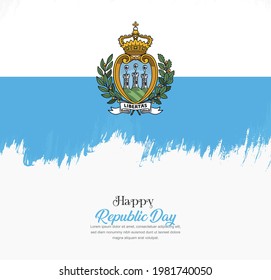 Artistic hand drawn brush stroke flag of San Marino. Creative national flag background.