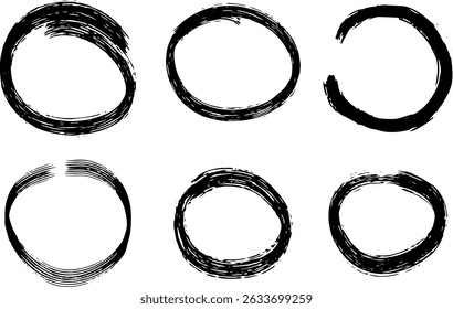 Artistic hand drawn brush stroke circles set set