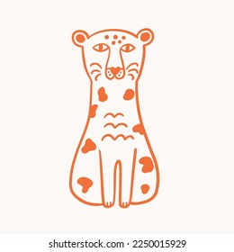 Artistic Hand drawn Cute Leopard Character. Vintage retro style decorative Animal. Mid century modern art, vector illustration for gift card, wall art, tee shirt print.