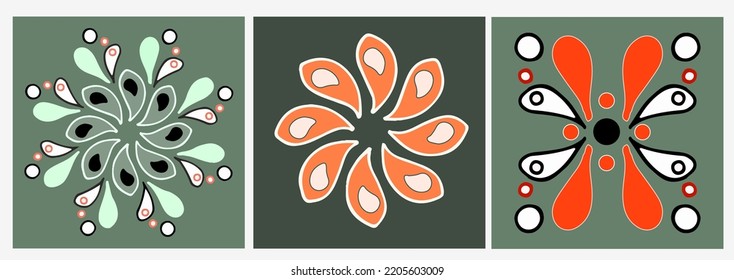 Artistic hand drawn ethnic motifs set for background templates, Very colourful elegant artwork useful for advertisements, banners, social , media. Earthy colours used. Collection set.
