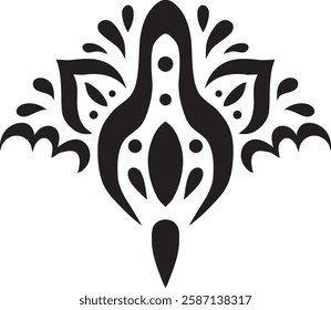 Artistic hand drawn ethnic vector print. Symmetric Moroccan decorative element for printing on T-Shirt, mug or other souvenir. Boho style decoration. Black silhouette pattern on white background.