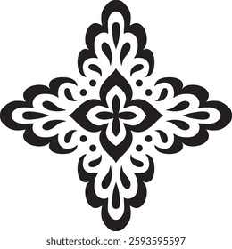 Artistic hand drawn ethnic vector print. Symmetric Moroccan decorative element for printing on T-Shirt, mug or other souvenir. Boho style decoration. Black silhouette pattern on white background.