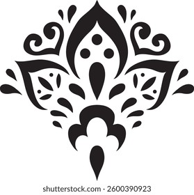 Artistic hand drawn ethnic vector print. Symmetric Moroccan decorative element for printing on T-Shirt, mug or other souvenir. Boho style decoration. Black silhouette pattern on white background.