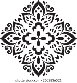 Artistic hand drawn ethnic vector print. Symmetric Moroccan decorative element for printing on T-Shirt, mug or other souvenir. Boho style decoration. Black silhouette pattern on white background.